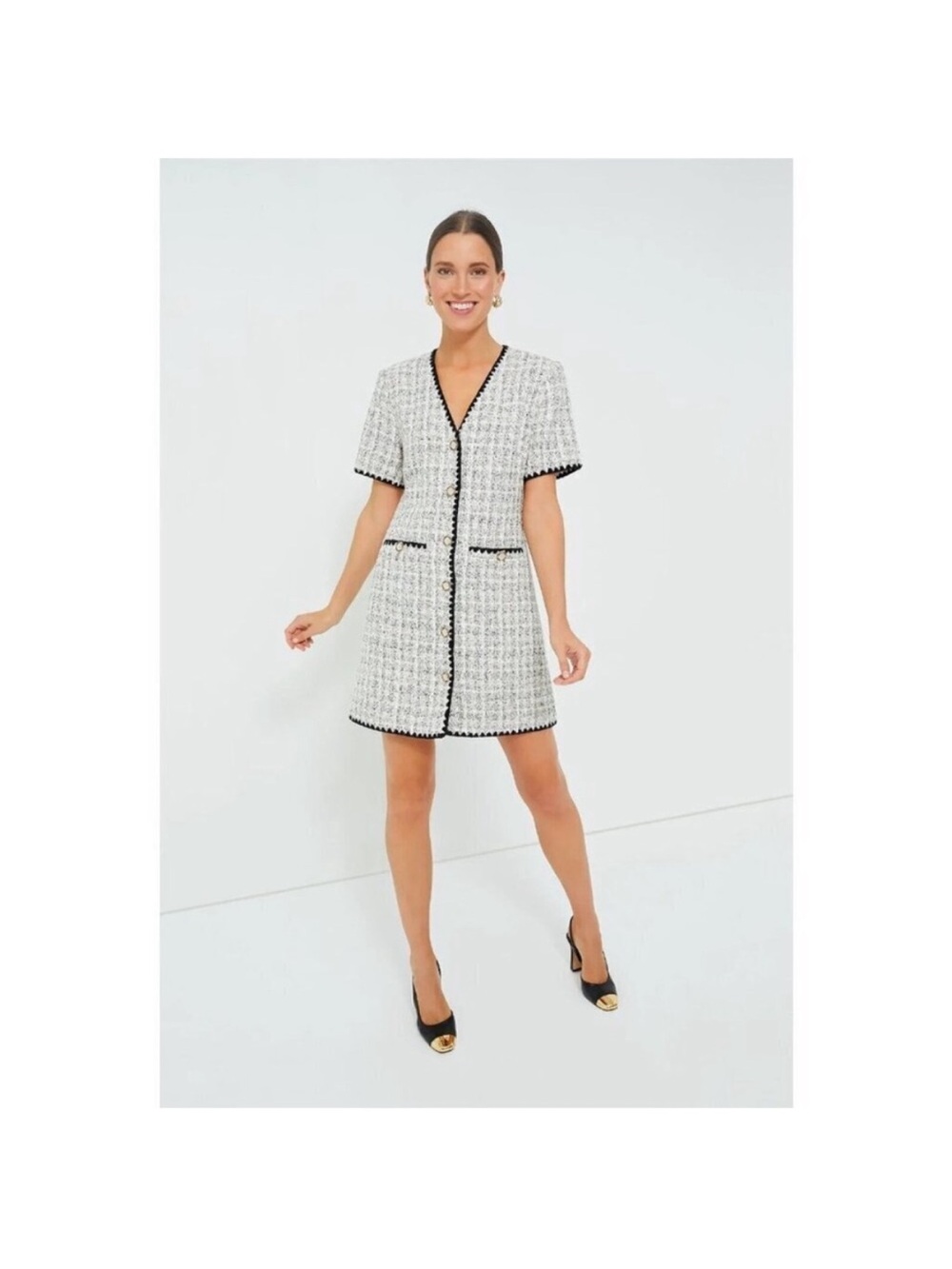 Pomander Place “The Josephine” Black and White Tweed Dress (L) - Picture 2 of 10